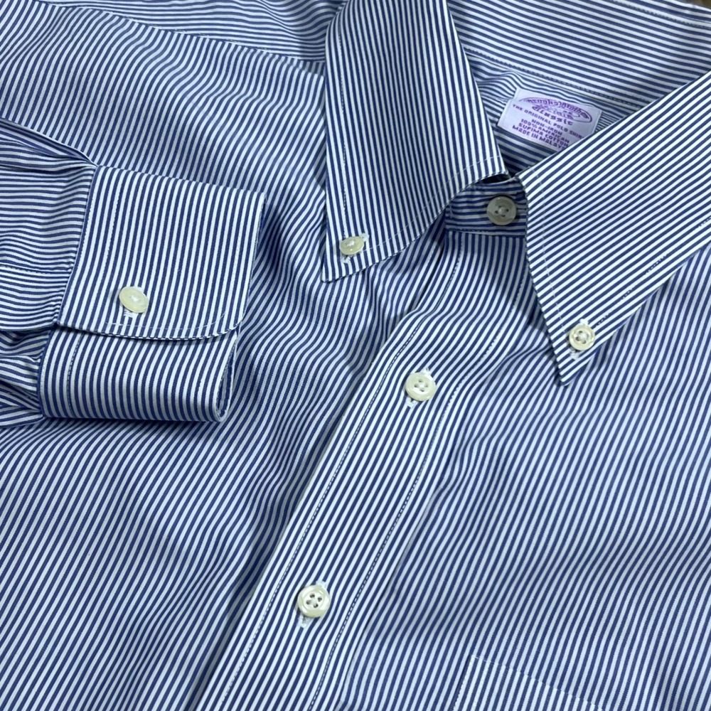 Brooks Brothers Button Down Shirt Mens Classic Non Iron Supima 16.5 35 Blue OBCD